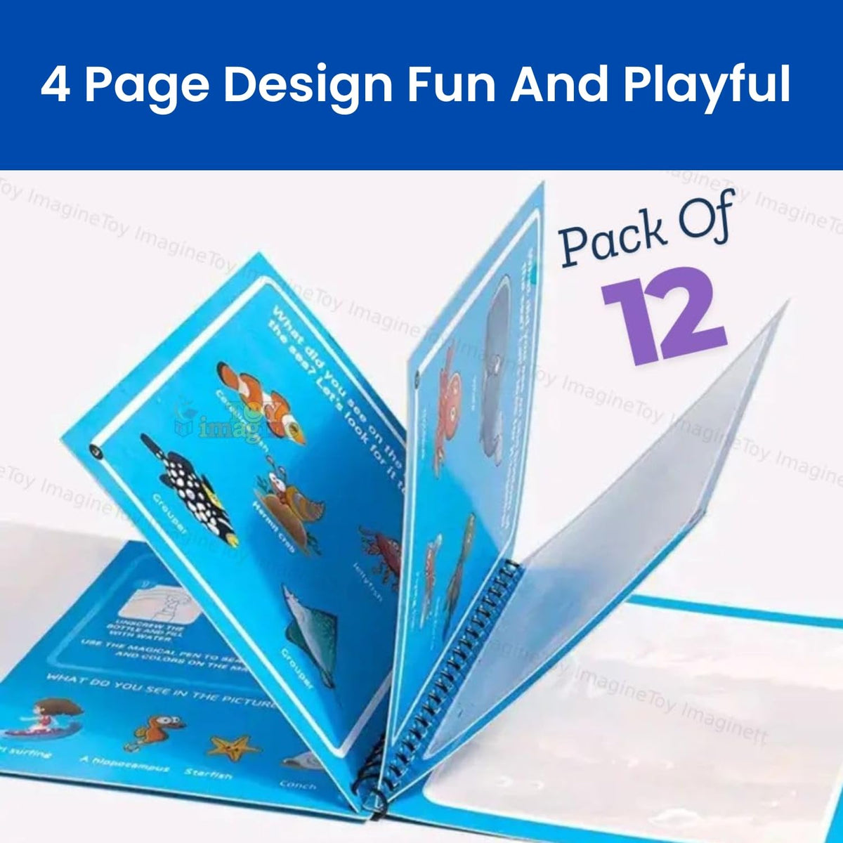 Toy Imagine Magic Water Drawing Book for Kids, Pack of 12