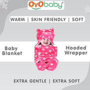 OYO BABY - Waterproof Baby Bed Protector Dry Sheets(Grey + Salmon Rose) & OYO BABY 3-in-1 Fleece Hooded Baby Blanket Wrapper -Pack of 1 (Baby Pink Star Printed)