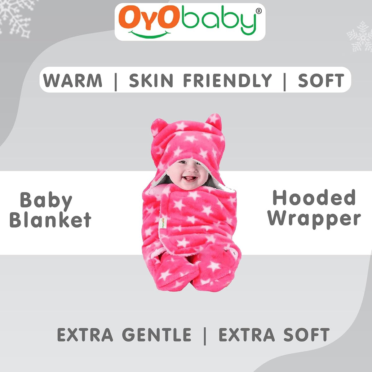 OYO BABY - Waterproof Baby Bed Protector Dry Sheets(Grey + Salmon Rose) & OYO BABY 3-in-1 Fleece Hooded Baby Blanket Wrapper -Pack of 1 (Baby Pink Star Printed)