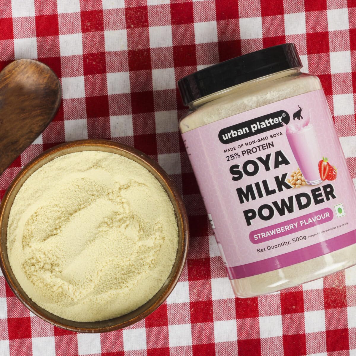 Urban Platter Strawberry Soya Milk Powder, 500g (Soy-Based Dairy Alternative | 25% Protein | Plant-Based | Non GMO)