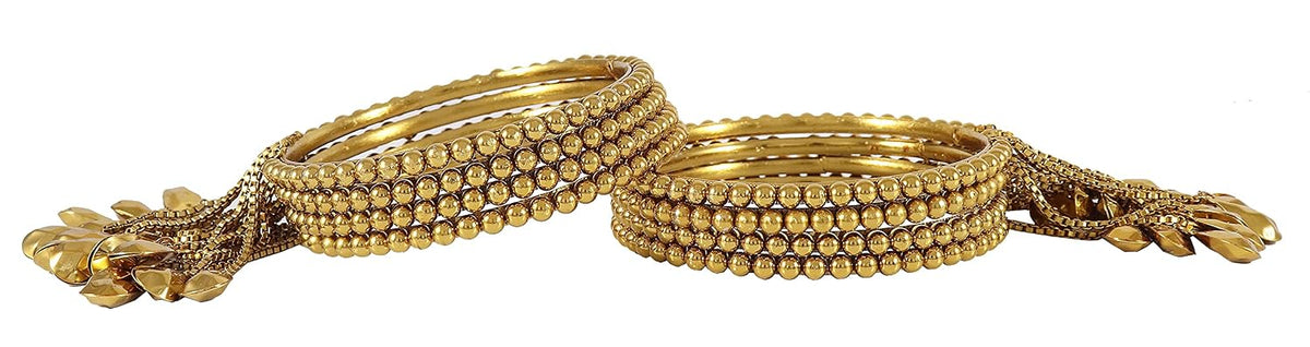 NMII No-Precious Metal with Ball Chain Linked Glossy Finished Latkan Kada/Bangle Set For Women and Girls
