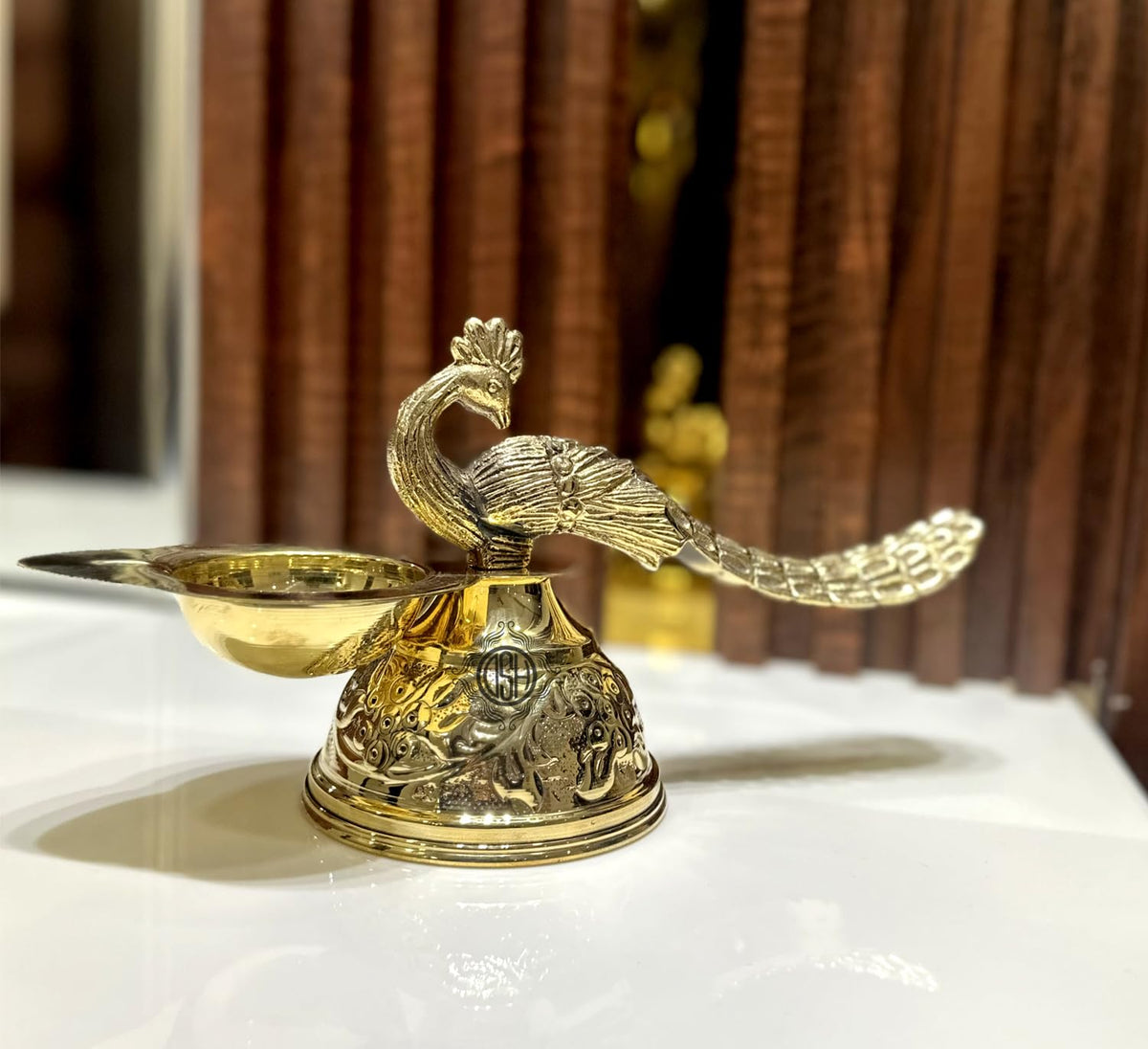 DSH Brass Diya Peacock Design Diya Deepak Arti Akhand Jyothi Oil Lamp for Home Temple Puja Articles.(DYA-MOR-ARTI)