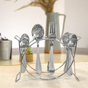 Parage 25 Pieces Aura Stainless Steel Cutlery Set with Stand for Home & Kitchen (Contains: 6 Table Spoons, 6 Forks, 6 Tea Spoons, 6 Dinner Spoons, 1 Stand), Silver