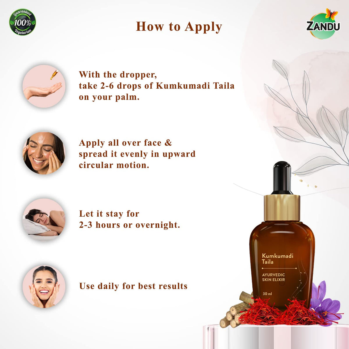 Zandu Kumkumadi Taila (30ml): Ayurvedic Face Oil for Glowing Skin | Skin Brightening Serum with Saffron & 25 Potent Herbs | Helps Improve Skin Radiance | Helps Reduce Acne, Pimples | Both Men & Women