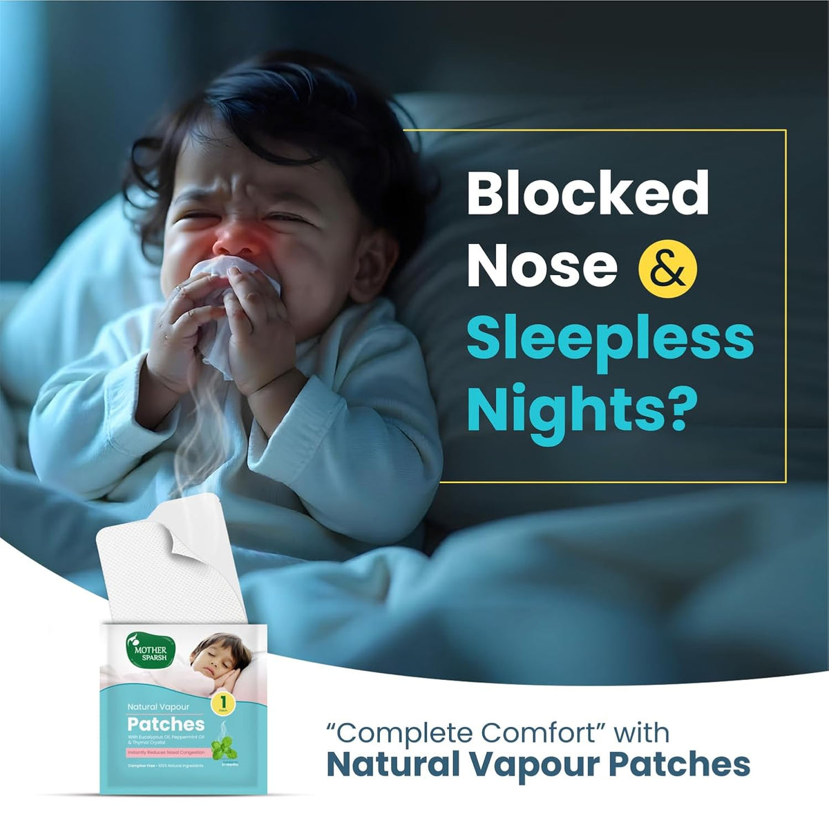 Mother Sparsh Nourishing Baby Hair Oil (100ml) and Natural Vapour Patches with Eucalyptus Oil (Pack of 5) for Nasal Congestion