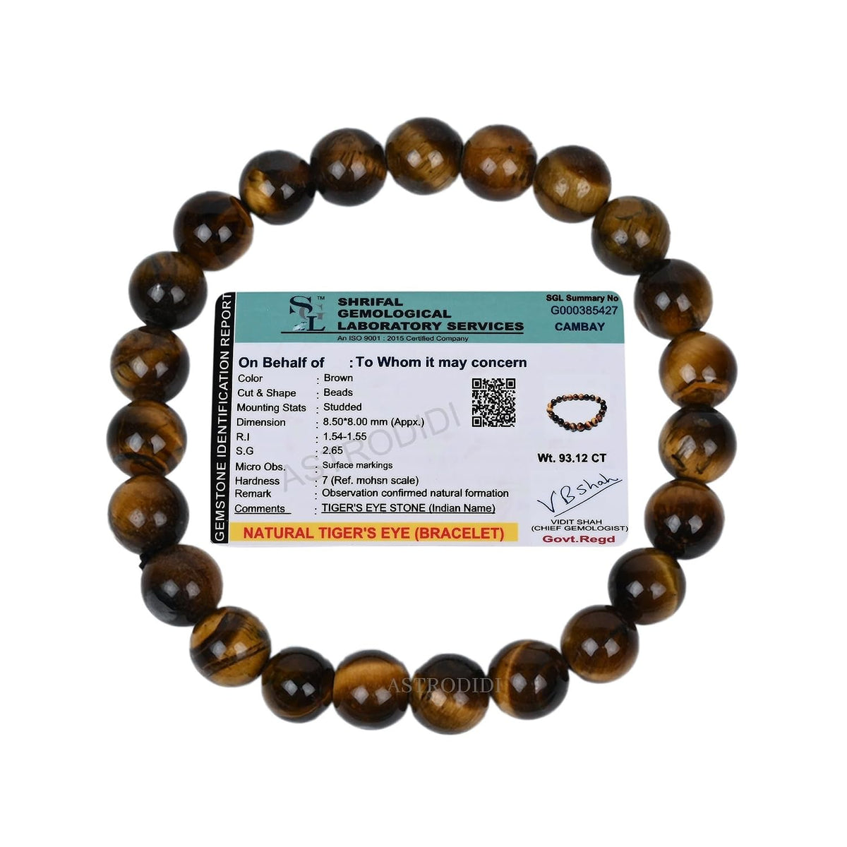 ASTRODIDI Natural Certified Tiger Eye Stone Bracelet for Men and Women | Golden-Brown | Confidence, Protector, Will Power and Prosperity | Original Reiki Feng-Shui Healing Crystal Gemstone Bracelet