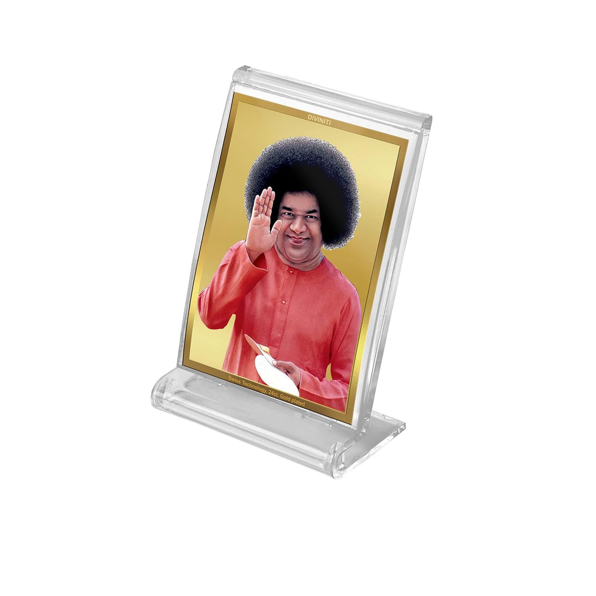 DIVINITI Sathya Sai Baba Photo Frame for Car Dashboard, Table Decor| ACF 3 Classic Sathya Sai Baba and 24K Gold Plated Foil| Religious Frame Idol for Pooja, Worship, Gifts Items (11.0X 6.8 CM)