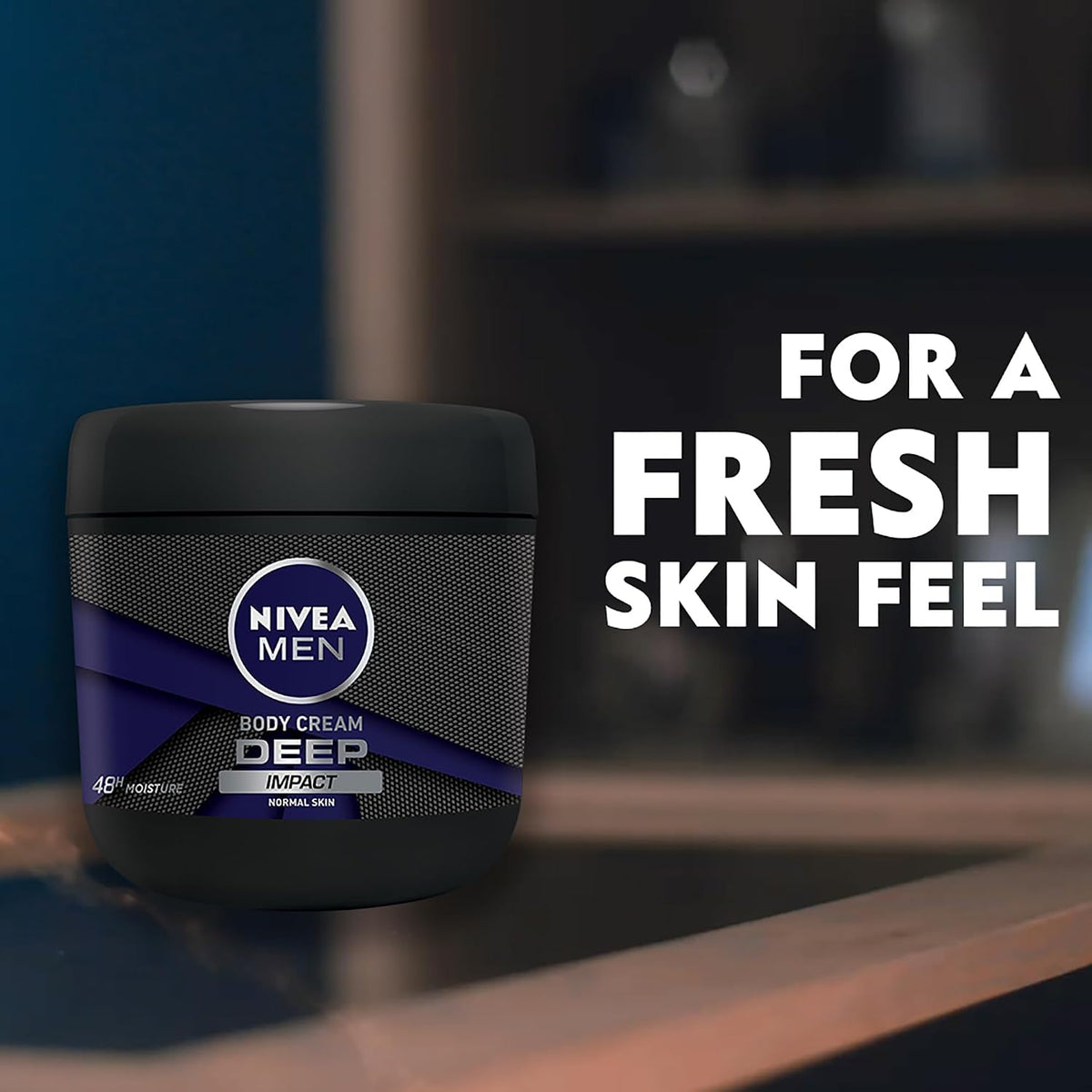 NIVEA MEN Deep Impact Body Cream with Black Carbon, 48H Intensive Moisture, Woody & Spicy Scent, for Normal Skin, 400 ml