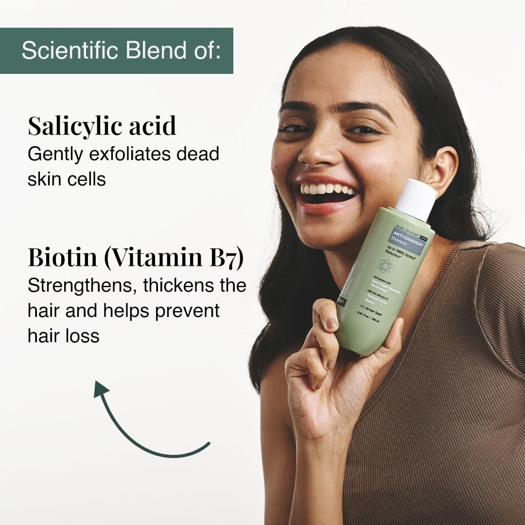 Bare Anatomy Anti-Dandruff Shampoo | Up To 100% Dandruff Reduction | ZPTO-Free | pH 5.3 | Salicylic Acid, Piroctone Olamine & Biotin | Non-Drying Formula | For Strong, Smooth Hair | Unisex