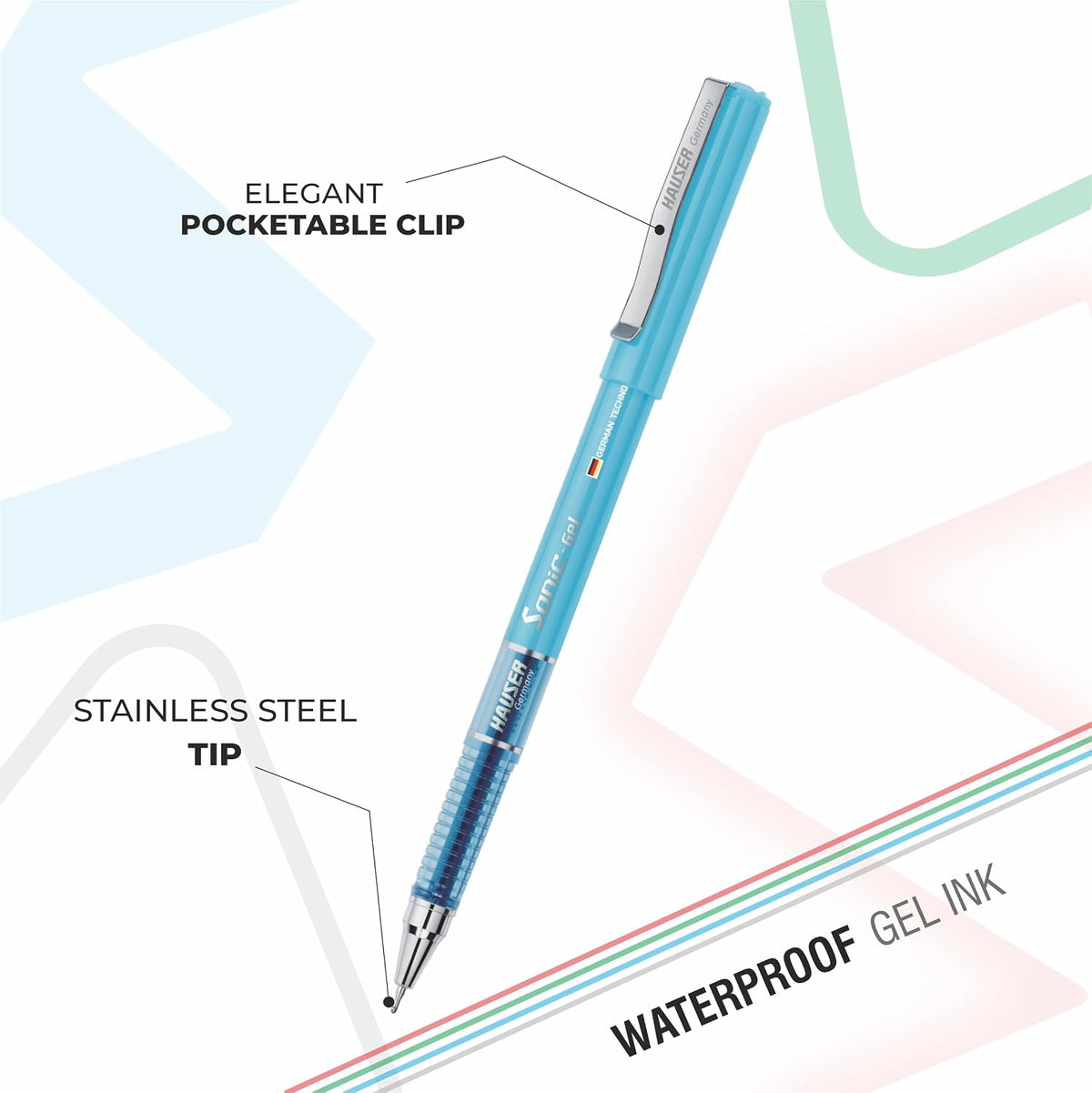 Hauser Sonic X Gel Pen Card Pack | Water Proof Ink For Smooth Flow System | Comfortable Grip With Smudge Free Writing | Sturdy Refillable Pen | Blue Ink, Set Of 10 Pens x 2 Packs