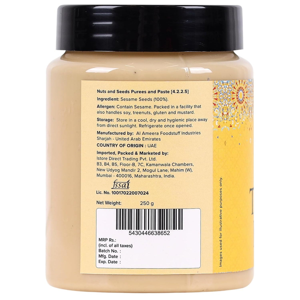 Urban Platter Tahini Paste, 250g (Smooth & Creamy White Sesame Paste, No Additives, Ideal for Hummus, Shawarma Sauce, Baba Ghanoush & Salad Dressings)