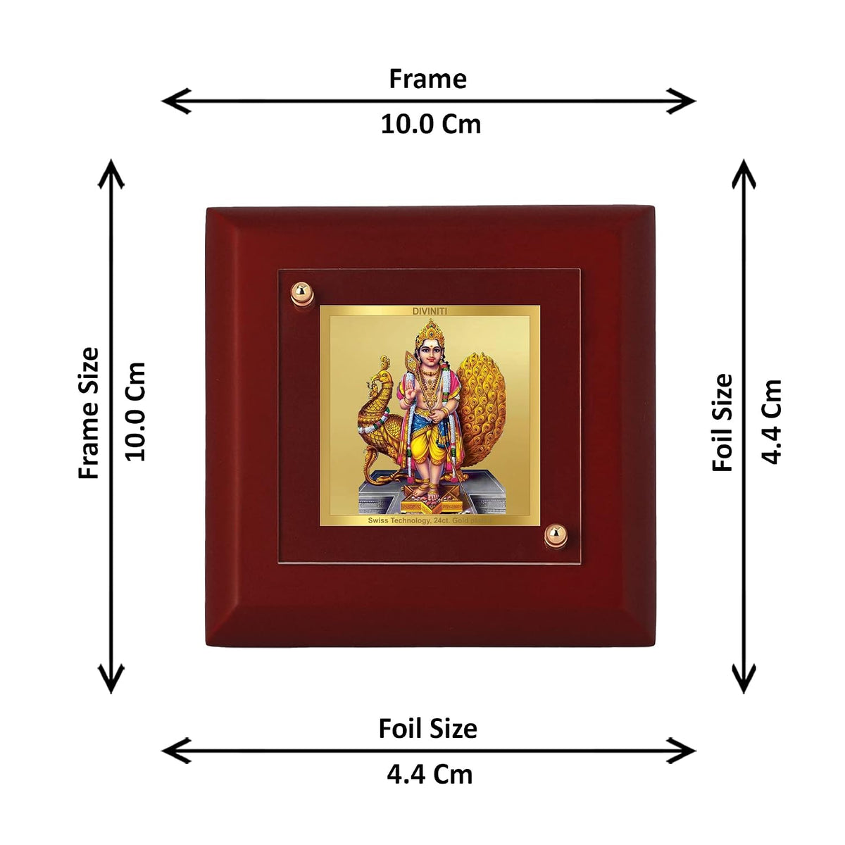 DIVINITI Lord Kartikeya 24K Gold Plated MDF Photo Frame|Premium Religious Table Top Frame for Home, Office & Prayer Room|Luxury Spiritual Gift Item for Housewarming, Festive Gifting|10 x 10 CM