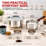 Vinod Stainless Steel Tope with Lid, 1.8 LTR & Sauce Pan Set, 1 LTR