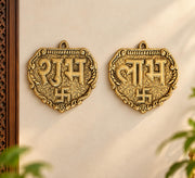Kridaykraft Metal Shubh Labh Wall Hanging, Golden, Decorative Door Hanging, Swastik Design, 11 cm, 80 gm