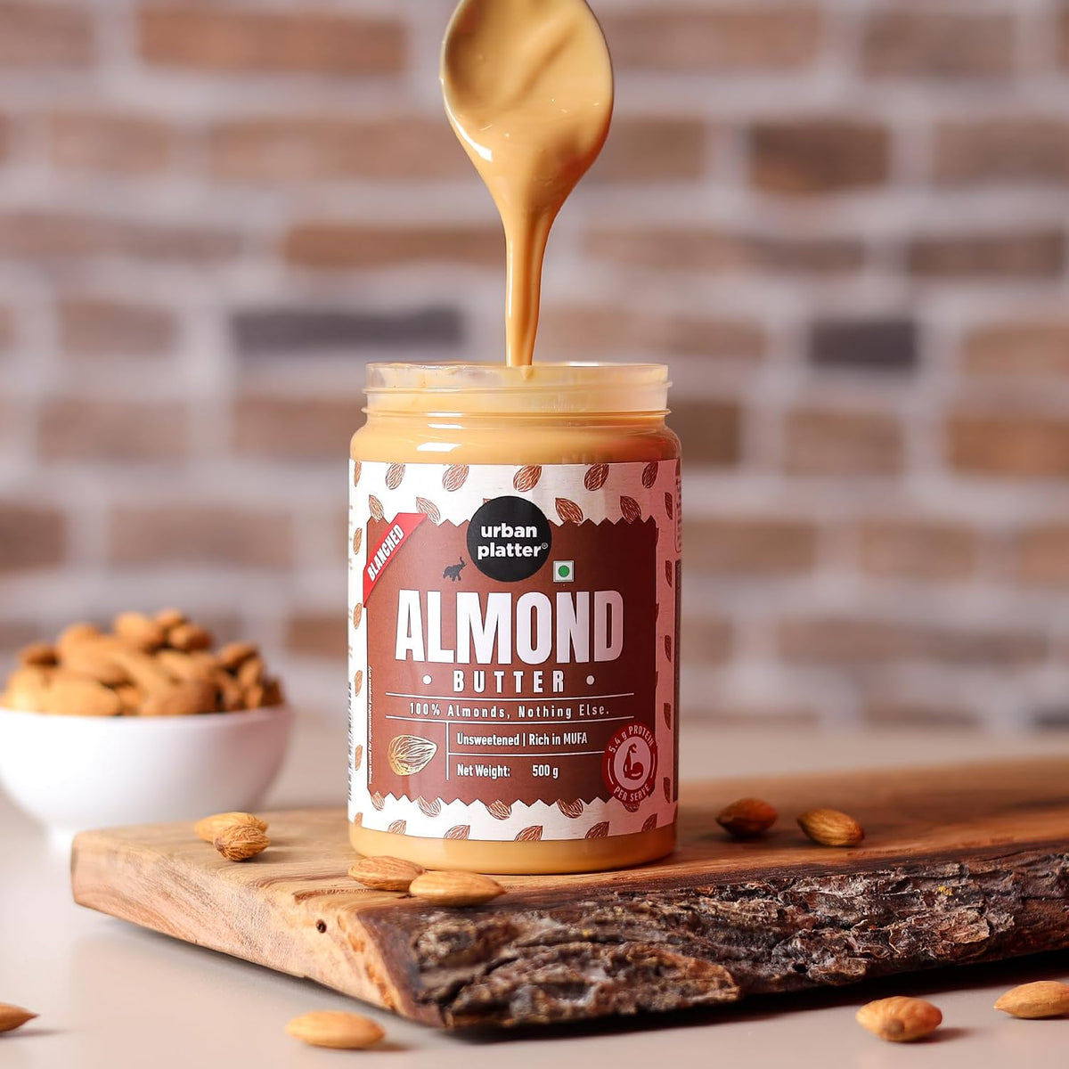 Urban Platter Almond Butter (Without Skin), 500g (Nutty Flavour | Single Ingredient | Keto-Friendly | Blanched Paste)