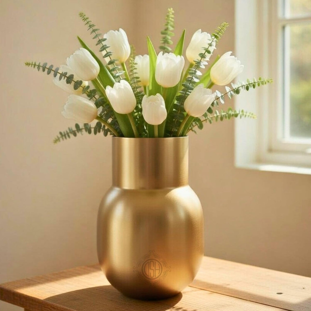 DSH Gold Flower Vase Modern Metal Flower Pot (6.5X11 Inch) for Home Décor Elegant Decorative Vase for Living Room, Office & Table Centerpiece
