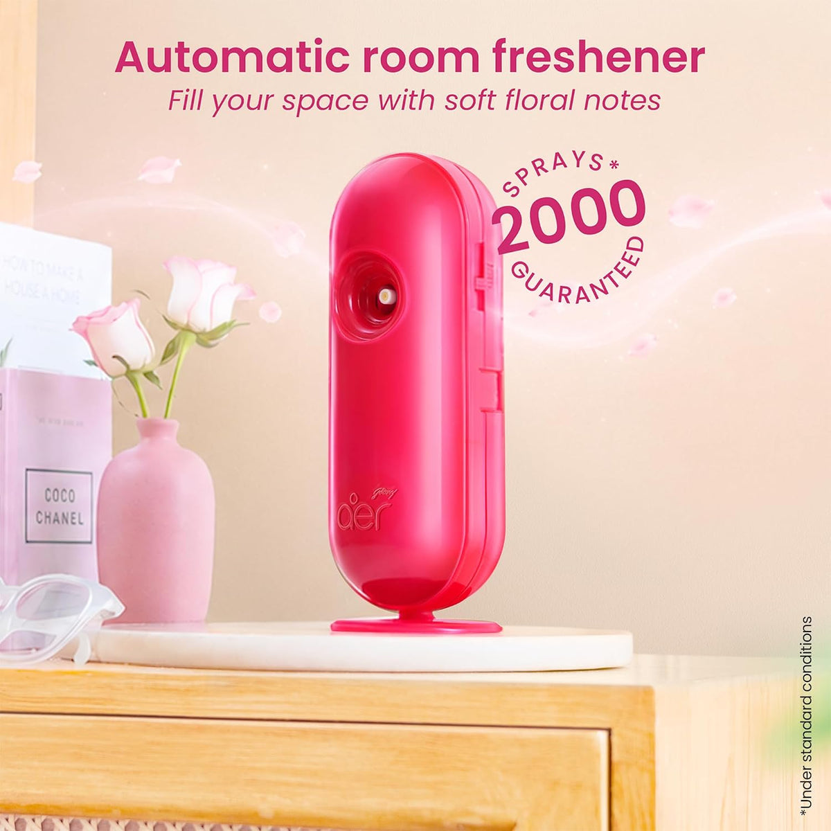Godrej aer Matic Kit (Machine + 1 Refill) - Automatic Room Fresheners with Flexi Control Spray | Petal Crush Pink | 2000 Sprays Guaranteed | Lasts up to 60 days (210ml)