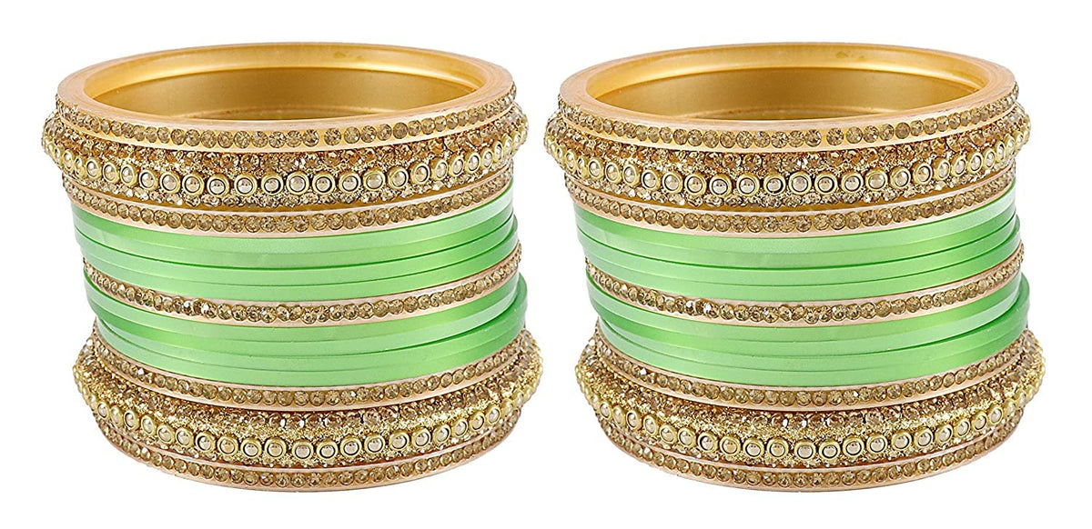 NMII Golden Traditional Acrylic Plastic Chuda Set For Bridal Women & Girls with Zircon Stone & Beads | Stylish Bridal Bangles For Wedding | Plastic Chura Set Punjabi Bnagles