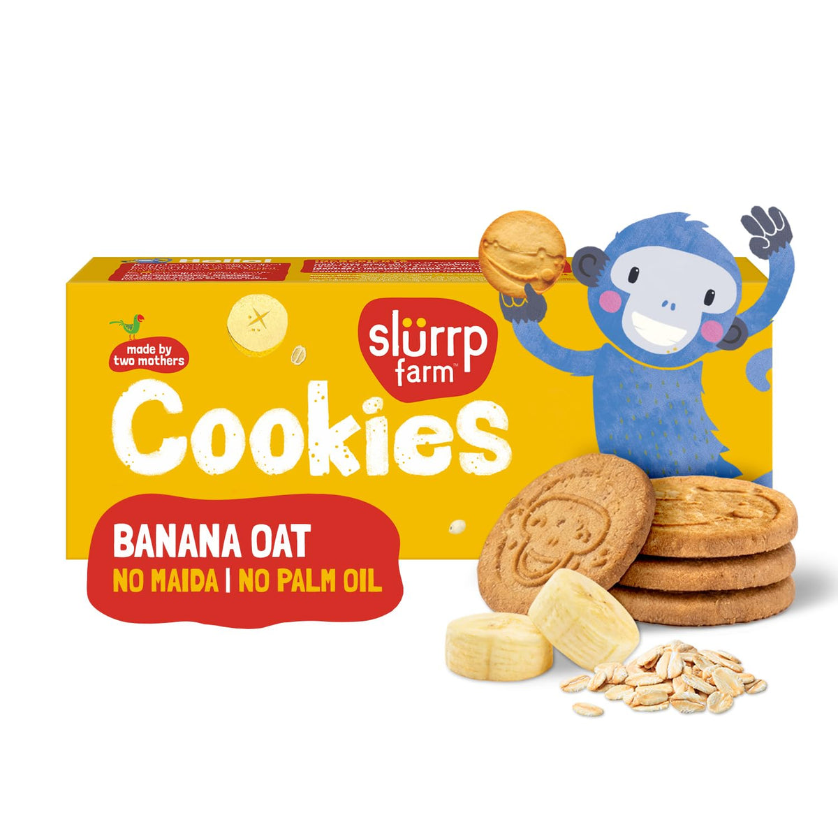 Slurrp Farm No Maida No Palm Oil Banana Oat Multigrain Cookies | Yummy Biscuits made with Oats, Jowar and Whole Wheat Flour | Tasty Cookies for Kids | 80g