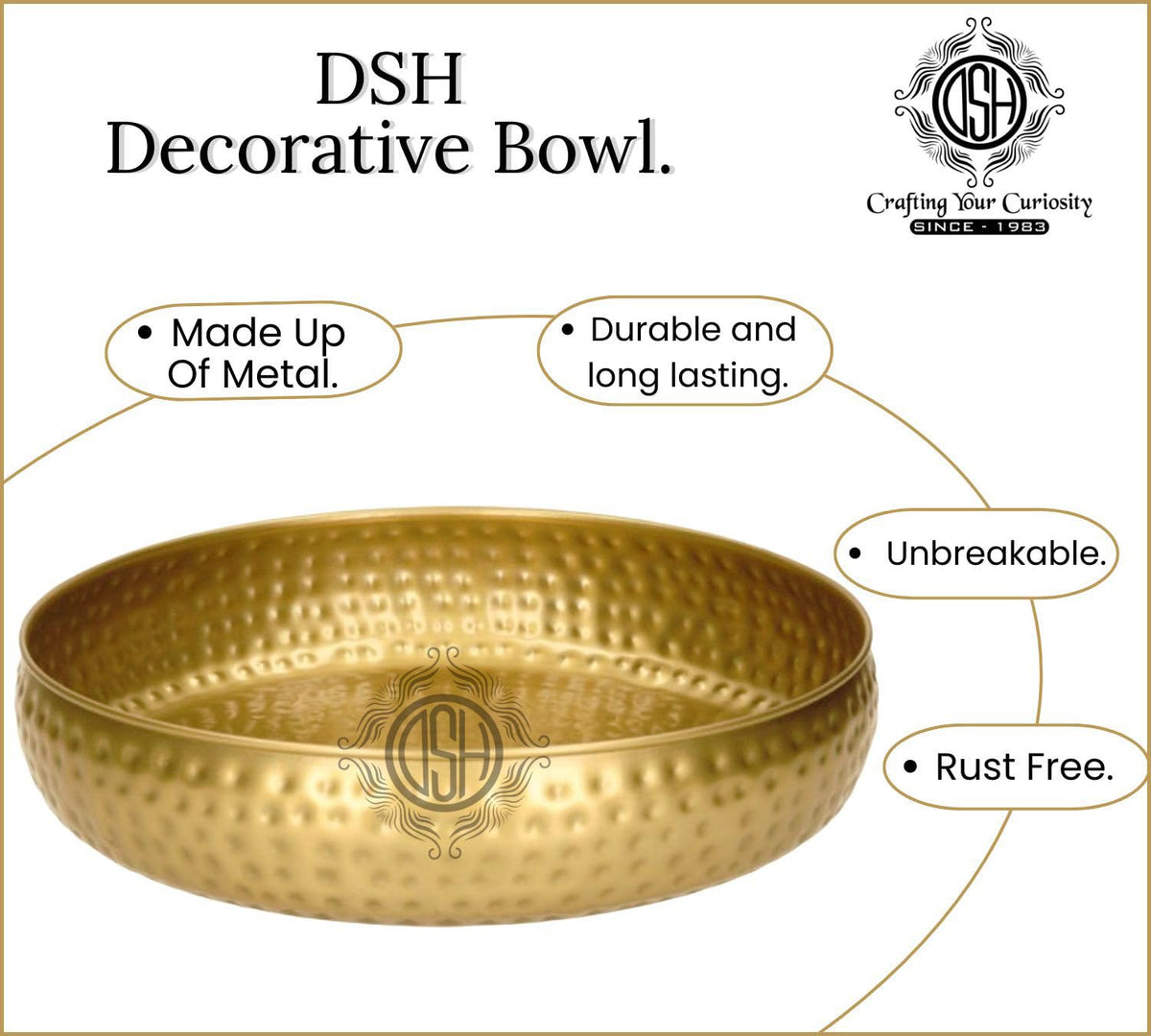 DSH Round Shape Hammered Design Decorative Urli Bowl for Home Handicraft Bowl for Floating Flowers and Tea Light Candles Diwali Decoration Items (10 Inch)