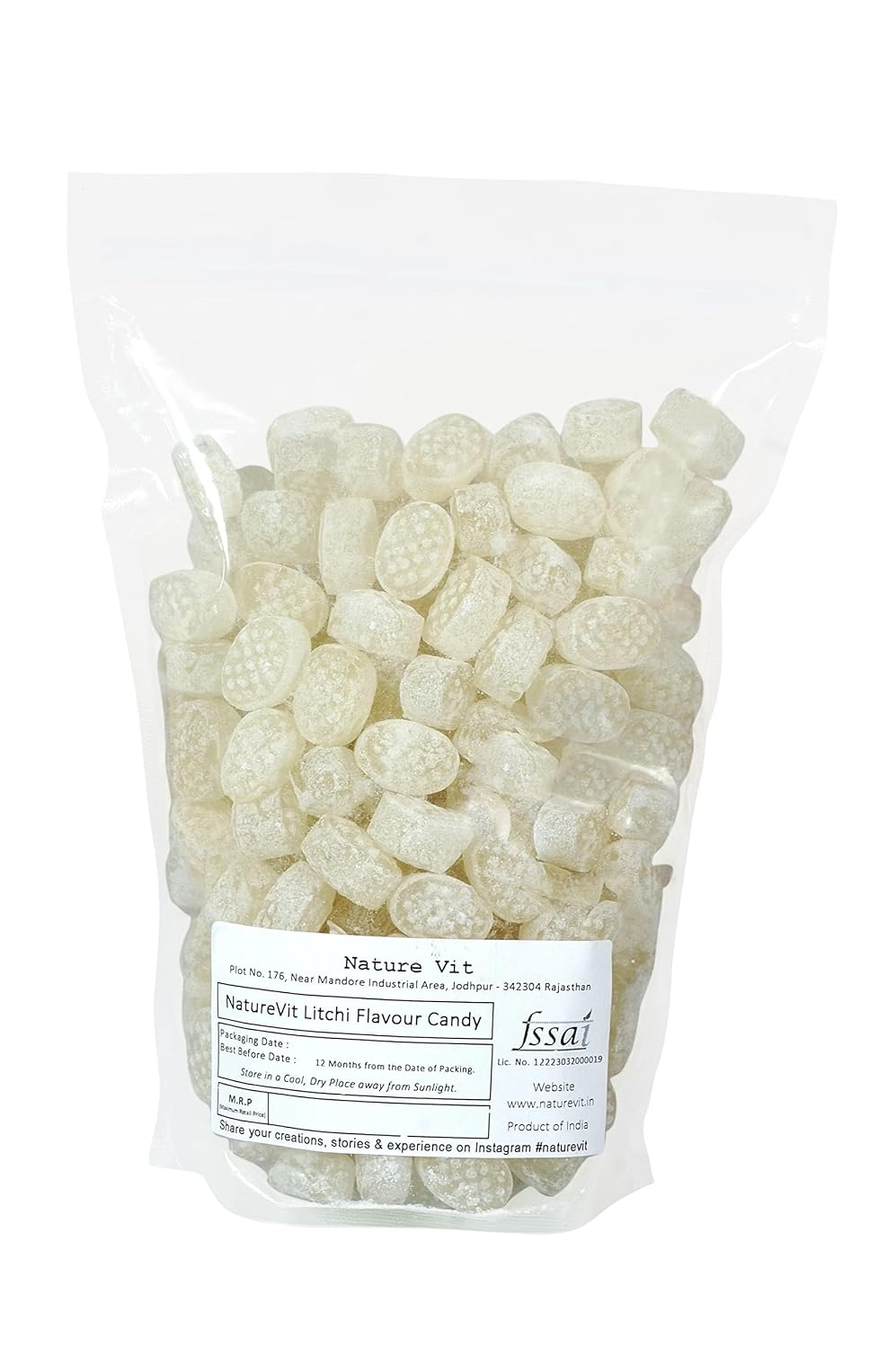 NatureVit Litchi Flavour Candy 400 Gram | Juicy & Sweet Hard Candy | Refreshing Fruit Taste | Travel-Friendly, Kid’s Favorite Treat