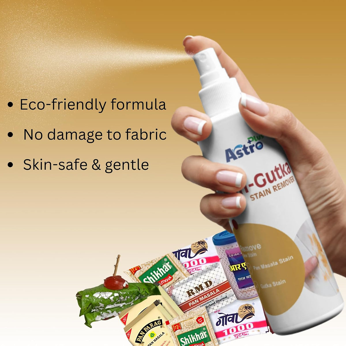 Astro Plus+ 100ml Pan Gutka Stain Remover – Removes Dried Beverage & Food Stains Cleaner, Safe on Colour & Fabrics, Effective Cloth Stain Removal For Everyday Solution | Pack Of 1