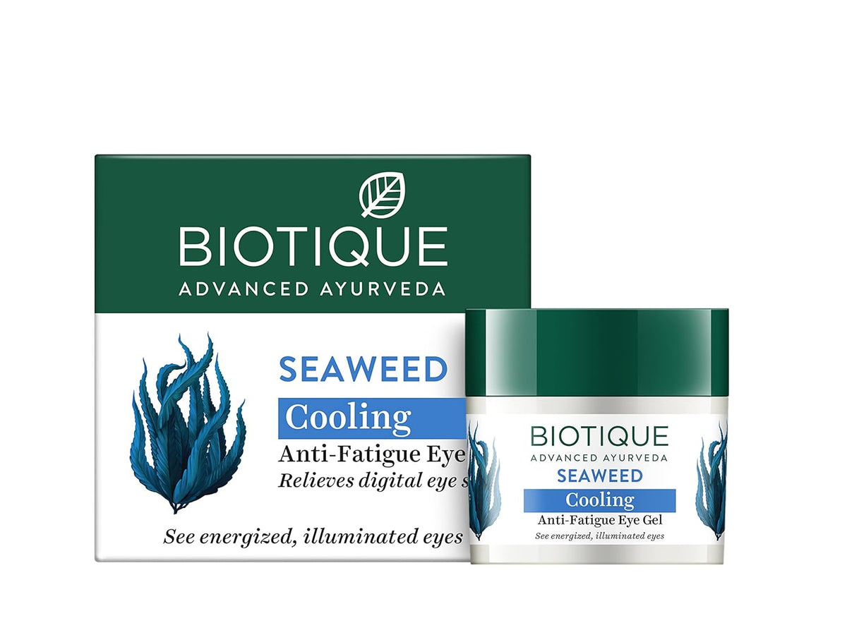 Biotique Bio Seaweed Revitalizing Anti Fatigue Eye Gel | Contains Wild Seaweed, Nutmeg, & Honey | Reduces Dark Circle and Puffiness | Suitable for All Skin Types | 15g