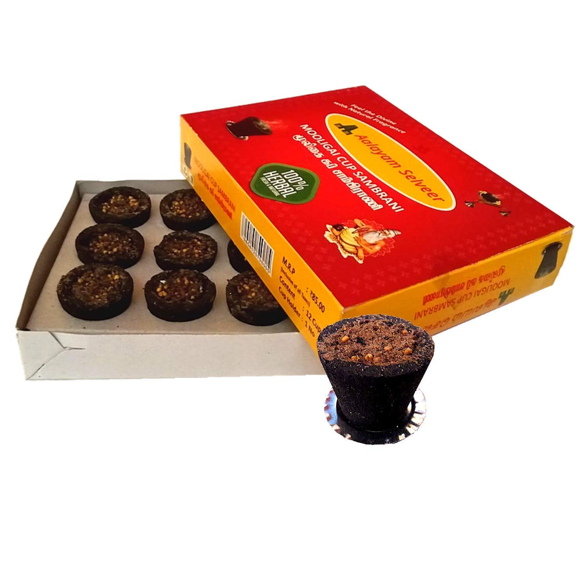 Aalayam Selveer No Artificial Scents 100% Pure & Natural Herbal Sambrani Dhoop Cup | Mooligai Cup Sambrani - Pack of 4 Boxes(48 Cups)