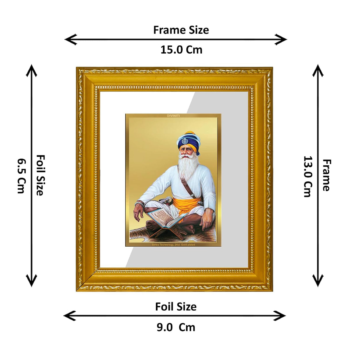 Diviniti Baba Deep Singh Gold Plated Wall Photo Frame, Table Décor| DG Frame 101 Size 1 and 24K Gold Plated Foil| Religious Photo Frame Idol For Pooja, Gifts Items (13.5 CM X 15.5 CM)