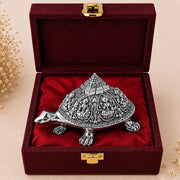DIVINITI 999 Silver Plated Ashta Lakshmi Tortoise (Kachua) Idol with Sri Yantra Pyramid|Gift Box Included|Vastu & Feng Shui Showpiece for Wealth, Prosperity|Home, Office & Pooja Décor|7.5 x 4 cm
