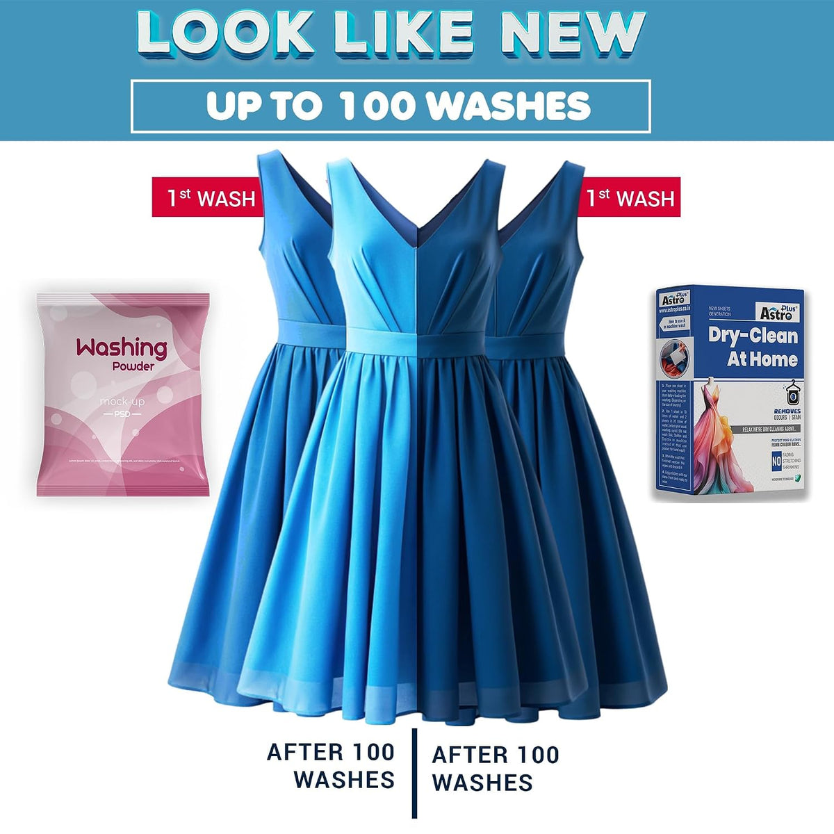 ASTRO PLUS+ Cloths Dry Clean at Home Liquid Sheets | Advance Cleaning Technology Silk Chiffon Cotton Georgette Linen and Woolen (20 Sheets) (500ml) & Stain Remover (500ml)
