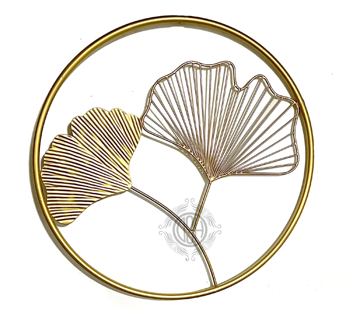 DSH CRAFTING YOUR CURIOSITY Metal Round Shaped Beautiful Leaf Wall Decor Wall Arts Perfect For Living Room (Design - 2 (2 Leaf))(Gold)