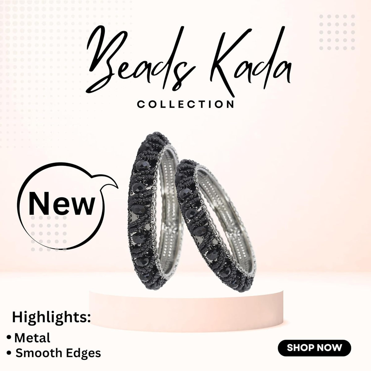 NMII Stylish Pearls & Alloy Metal Kada Set For Women and Girls | Metal Bangles For Women | Traditional Kada Bangles For Girls | Pearls Moti kada | black kada bangles for women, (MAH58_9001-Black-2.4)
