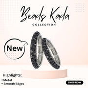 NMII Stylish Pearls & Alloy Metal Kada Set For Women and Girls | Metal Bangles For Women | Traditional Kada Bangles For Girls | Pearls Moti kada | black kada bangles for women, (MAH58_9001-Black-2.4)