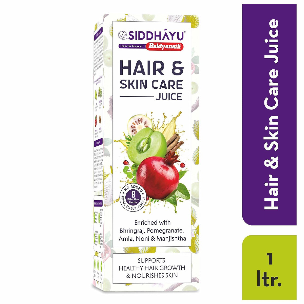 Baidyanath Asli Ayurved Hair and Skin Care Juice | With Bhringraj, Amla, Pomegranate, Noni & Manjishtha | Herbal Juice for Daily Wellness | No Added Sugar or Colour | 1L