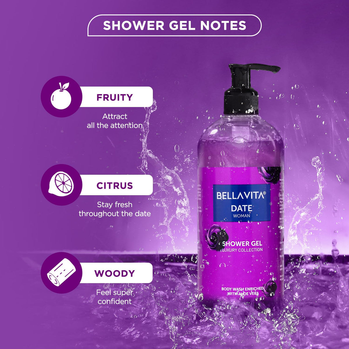 Bella Vita Luxury Date Woman EDP Premium Long Lasting Fragrance Perfume 100ml & Shower Gel for Deep Cleansing, Hydrating, Softer Skin with Aloe Vera 500ml