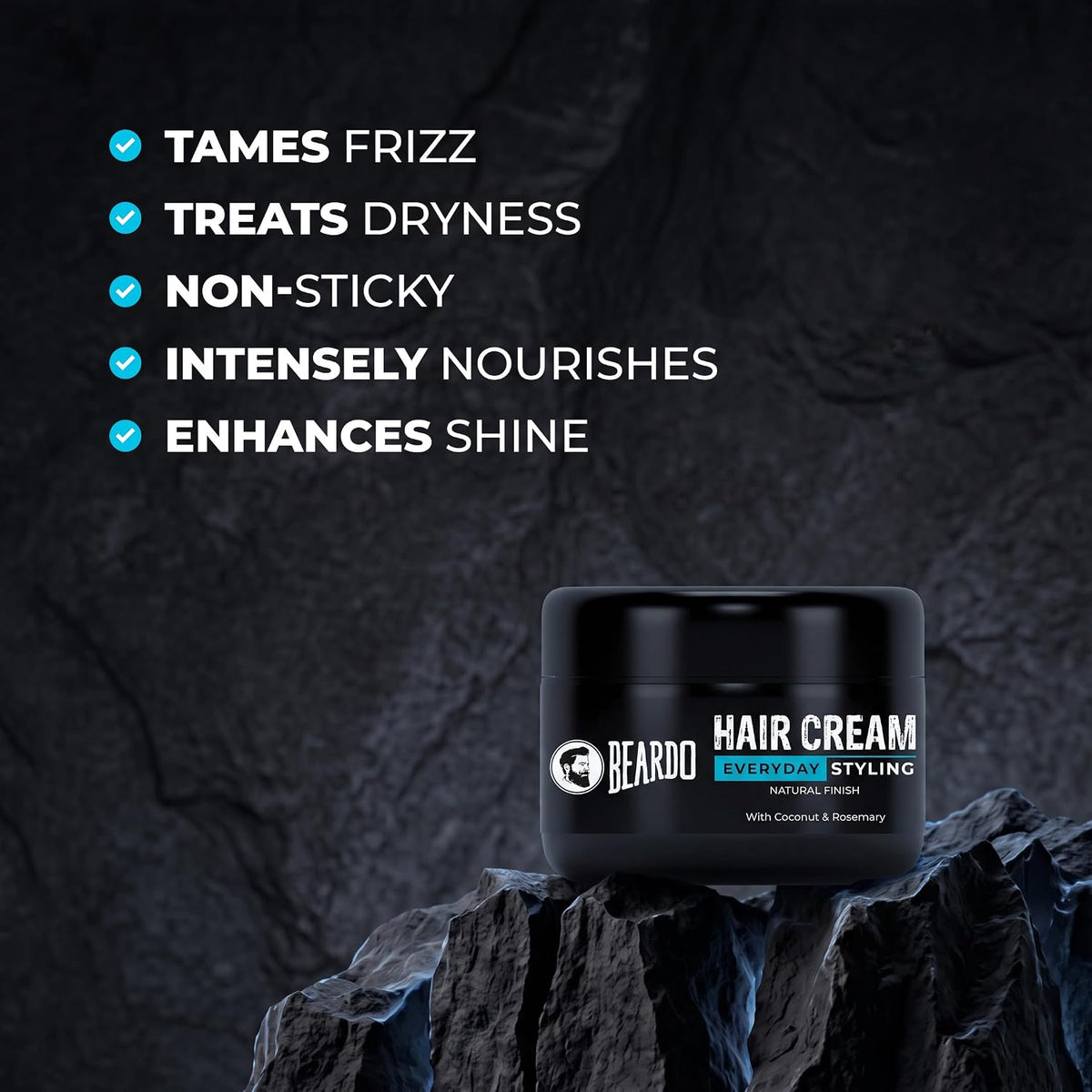 Beardo Hair Cream for Men | Natural Hold Hair Cream for Everyday Styling | Hydrates & Nourishes hair with Coconut, Vitamin E & Rosemary | Non-Sticky | All Hair Types | 100g