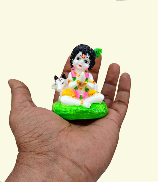 SHINDE EXPORTS Bal Gopal Marble Idol, Baal Krishna Statue, Small, 3 Inches (Multicolor)