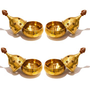DSH Brass Diya Pure Brass Traditional Oil Puja Lamp for Temple, Mandir, Festival Decoration, Home Decor & Diwali Gift (Star Dome, Set of 4)