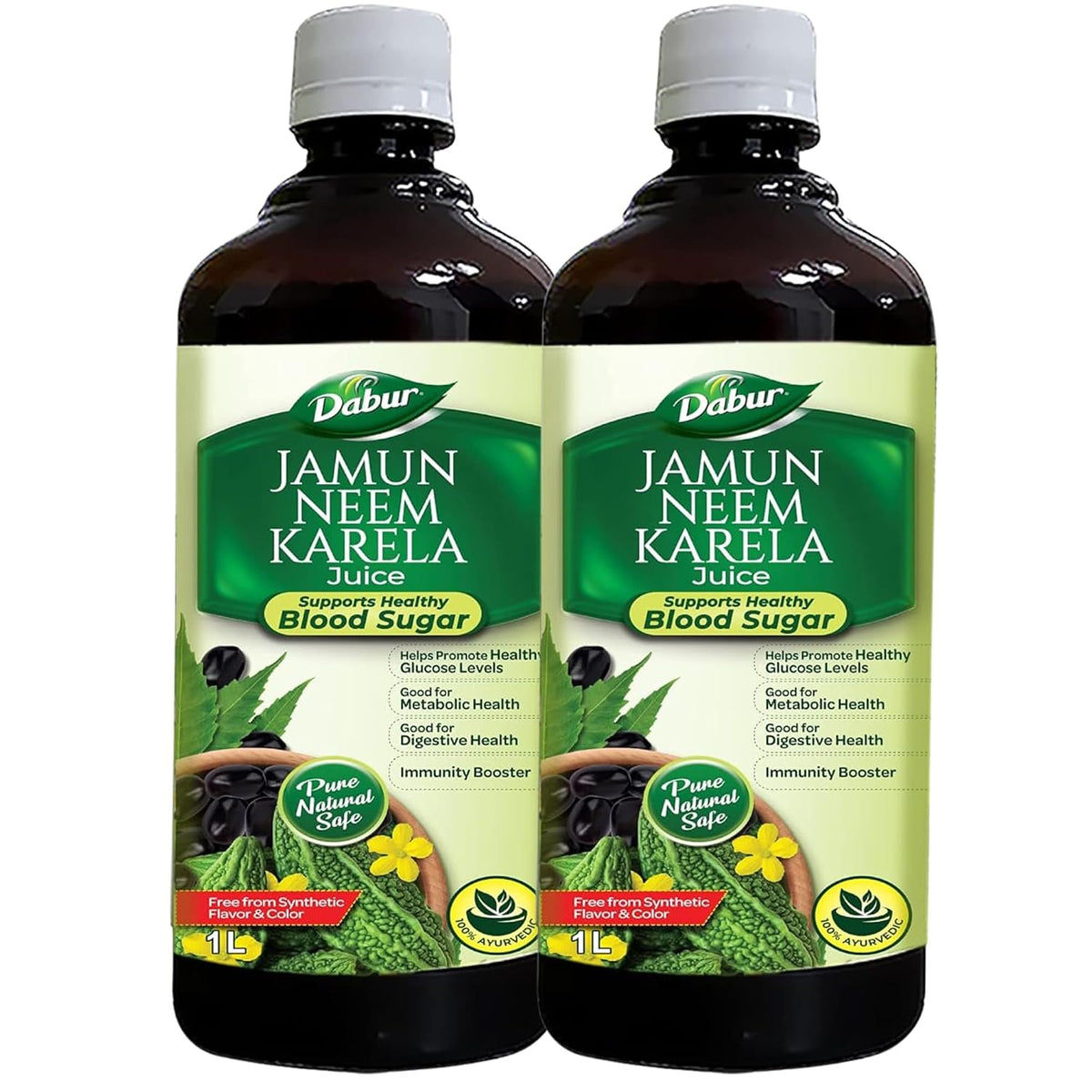 Dabur Jamun Neem Karela Juice - 2l (1l x 2) | Helps Control Blood Sugar Level & Reduces Bad Cholesterol | Good for Metabolic & Digestive Health | Ayurvedic Health Juice For Diabetic Care