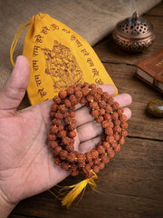 RudraDivine Natural 5 Mukhi Rudraksha Mala with Gomukhi Bag for Mantra Jaap & Wearing | Lab Certified 108+1 Beads Rudraksha Mala | Spiritual Meditation Prayer Mala for Men & Women