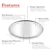 Parage 6 Pieces Stainless Steel Small Plate | Heavy-Gauge Food-Grade, 9 Inch Steel Round Snack Plate for Home & Kitchen | Rust-Proof, Durable, Easy-to-Clean Dessert/Breakfast/Chapati/Serving Plate