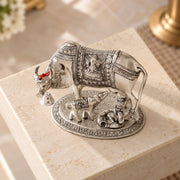 KridayKraft Kamdhenu Cow & Calf with Bal Gopal Krishna Metal Statue Vastu Idol for Good Luck, Wealth & Prosperity, Feng Shui Showpiece for Home, Office & Housewarming Gift (Silver)