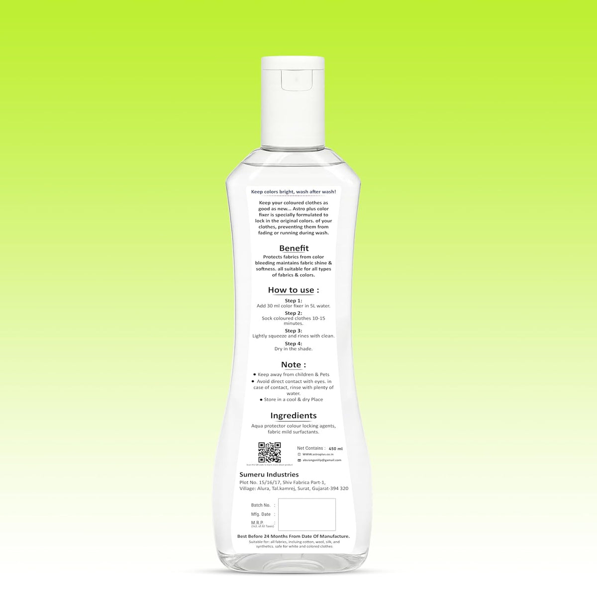 ASTRO PLUS+ 450 ml Fabric Color Fixer Product 100% Eco-Friendly This Product Works Best Silk, Cotton, Georgette Fabric