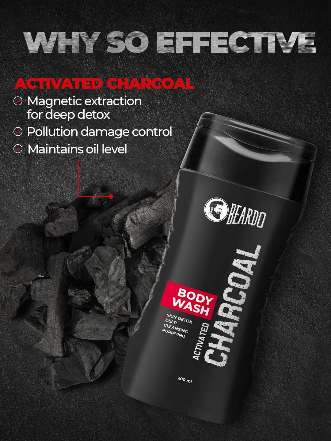 Beardo Activated Charcoal Anti-Pollution Body Wash, 200ml (Pack of 2) | Deep Pore Cleaning | Removes Dirt & Impurities | Acne Control | Oil Control | For Men