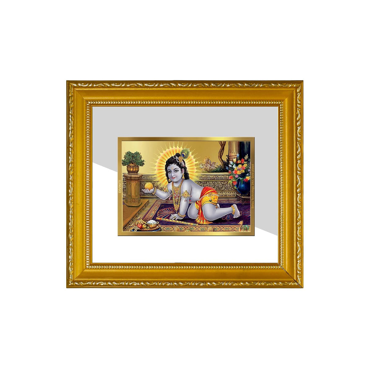 Diviniti Laddu Gopal Gold Plated Wall Photo Frame, Table Décor| DG Frame 101 Size 1 and 24K Gold Plated Foil| Religious Photo Frame Idol For Pooja, Gifts Items (13.5 CM X 15.5 CM)