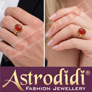 ASTRODIDI Natural Red Sulemani Agate Hakik Stone Ring with Lab Certificate for Men and Women 7-8 Ratti Adjustable Panchdhatu Laal Akik Aqeeq Haqiq Ring