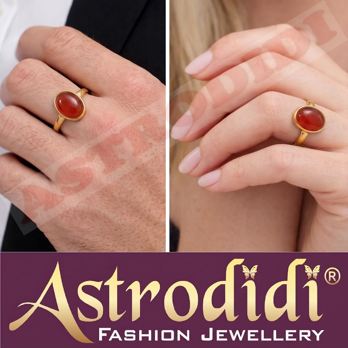ASTRODIDI Natural Red Sulemani Agate Hakik Stone Ring with Lab Certificate for Men and Women 7-8 Ratti Adjustable Panchdhatu Laal Akik Aqeeq Haqiq Ring