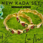 NMII Traditional Gold Plated Metal Meenakari Bangles Kada Set For Women & Girls with Kundan Stone | Women's Bangles | Premium Kada Set For Wedding, Party, Ocassion Fashion Jewellery- Set of 2