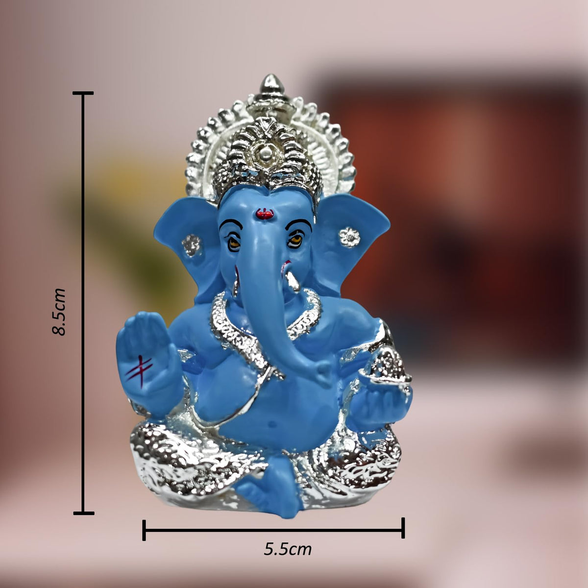 DIVINITI 999 Silver Plated Ganesha Idol for Home Decor Puja |Ganesh Idol for Home Decor Ganpati for Gift 3.5 inches |Ganesh Statue Gift for Office Desk Puja Room Figurine (8.89 x 5.08 cm) (Sky Blue)